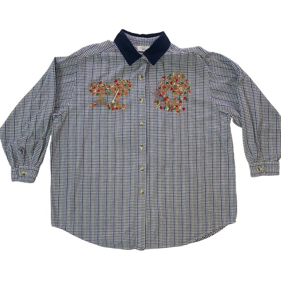 Studio Collection Womens Button Up Size 22W Long Sleeve Top Embroidered Autumn - Picture 2 of 12
